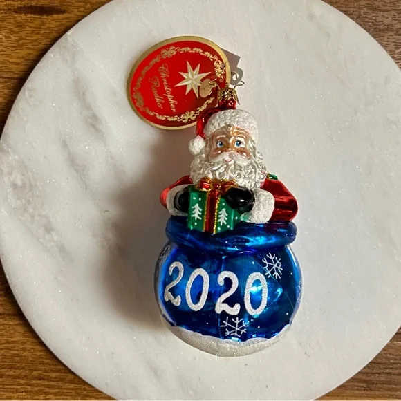 Christopher Radko 2020 “A Year Of Cheer” Red/Blue Christmas Glass Ornament ~New - Picture 3 of 15